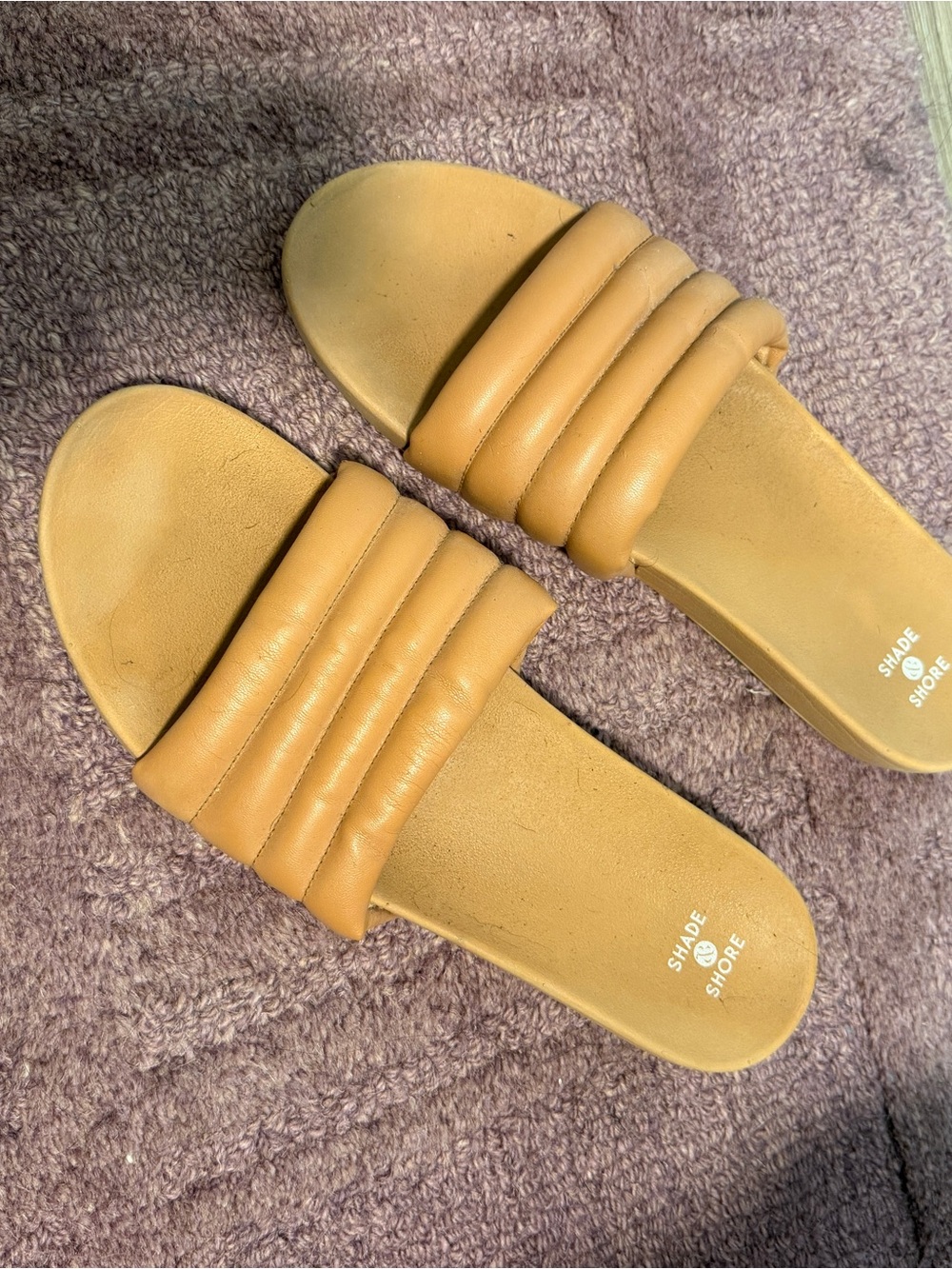 Shade & Shore Mustard Tan Padded Slide Sandals - Women's